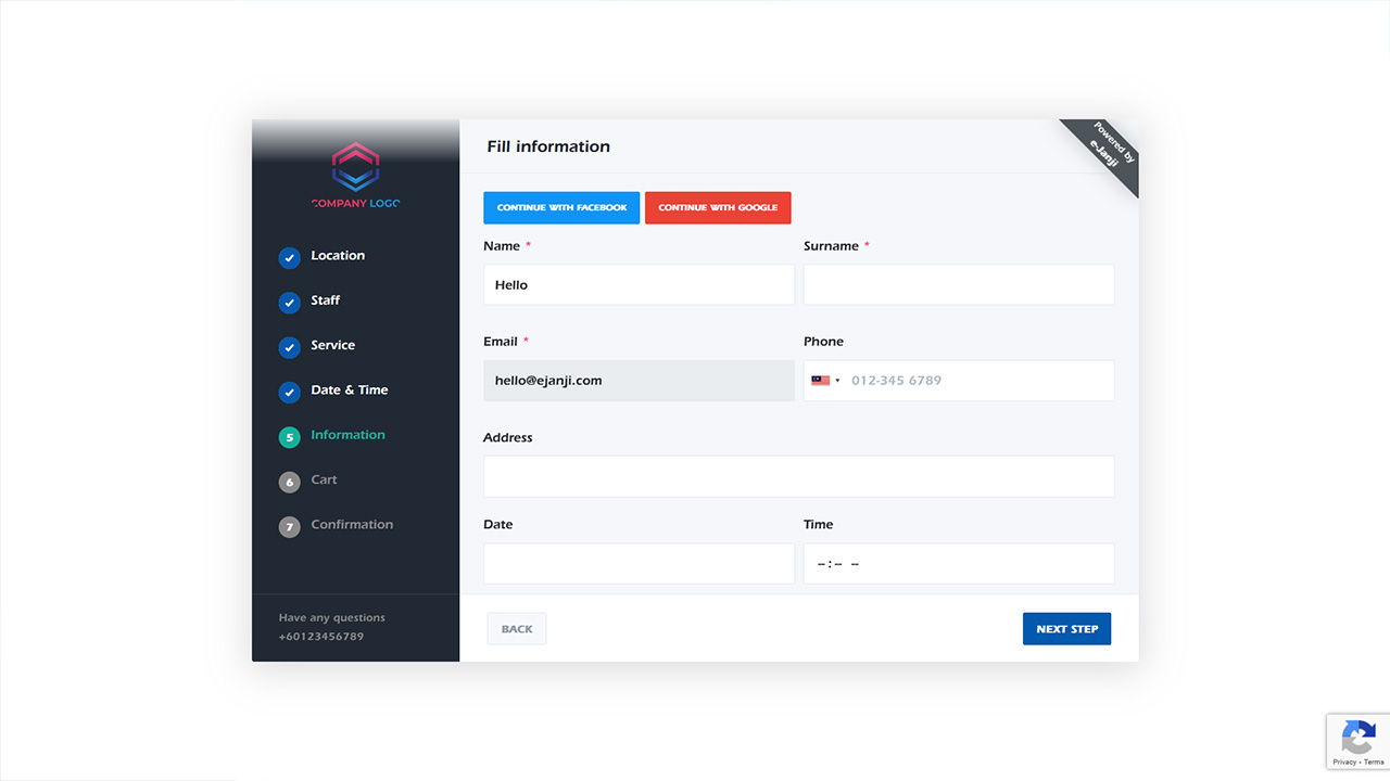 Booking custom form