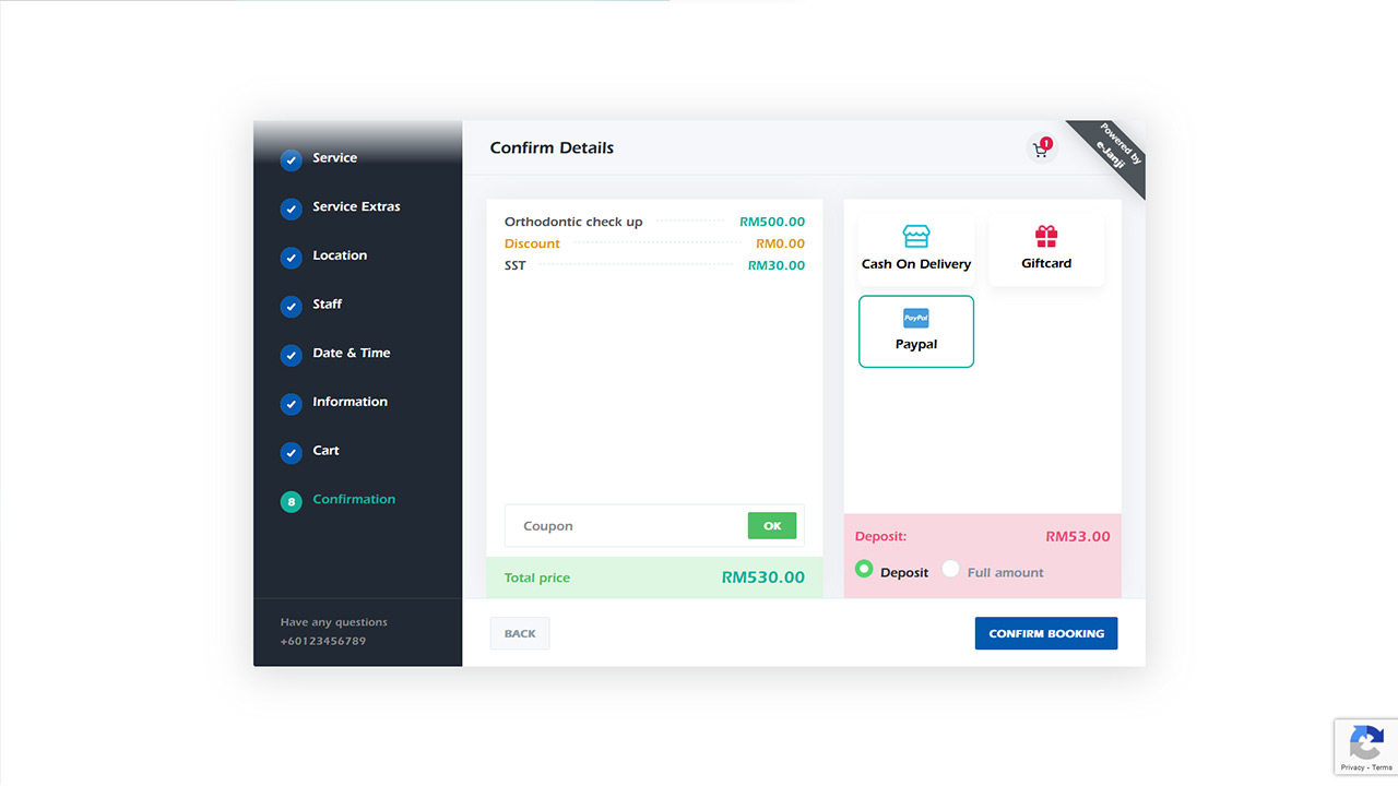 Booking deposit