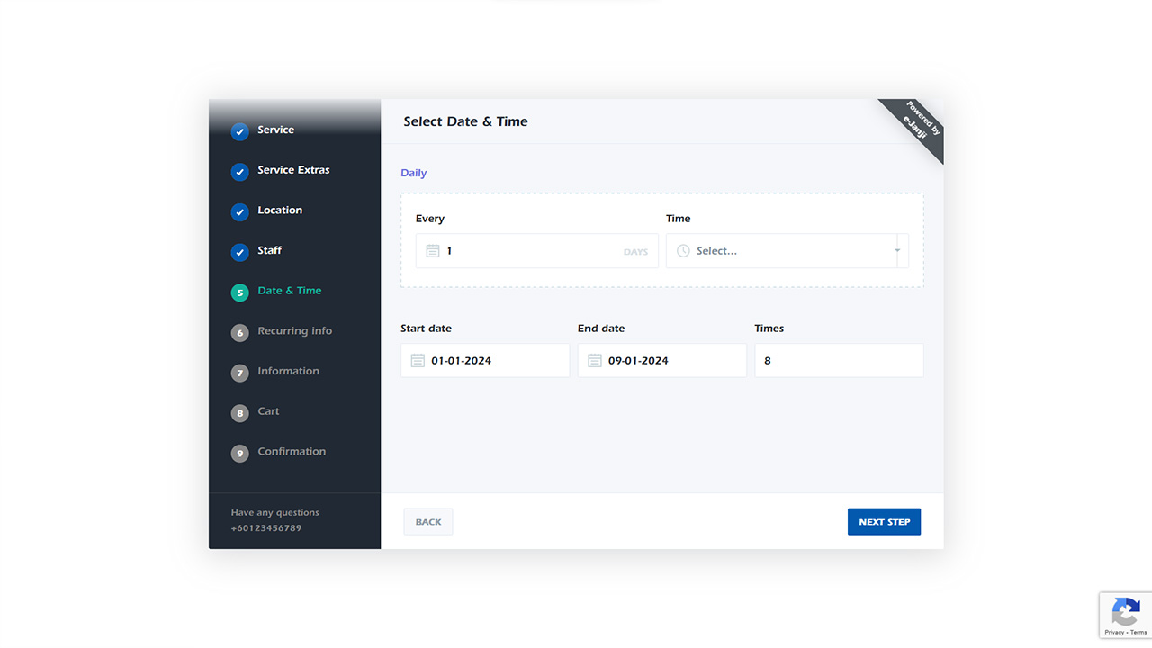 Recurring booking daily