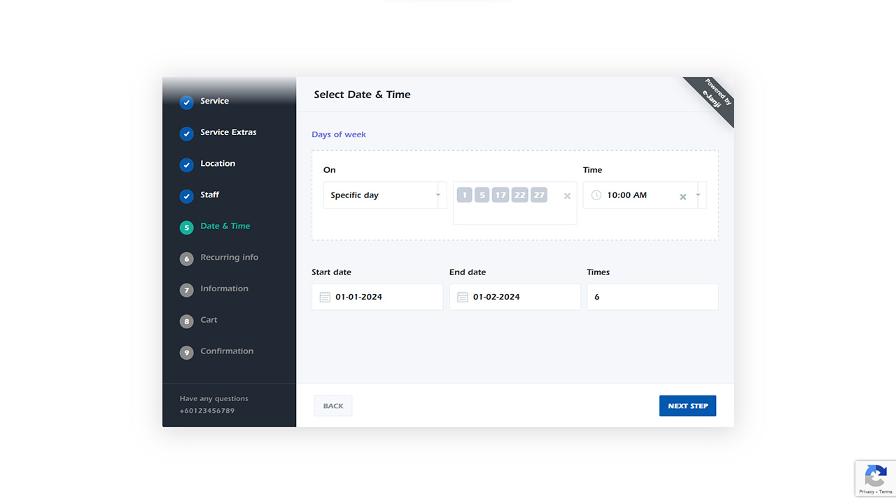 Recurring booking monthly