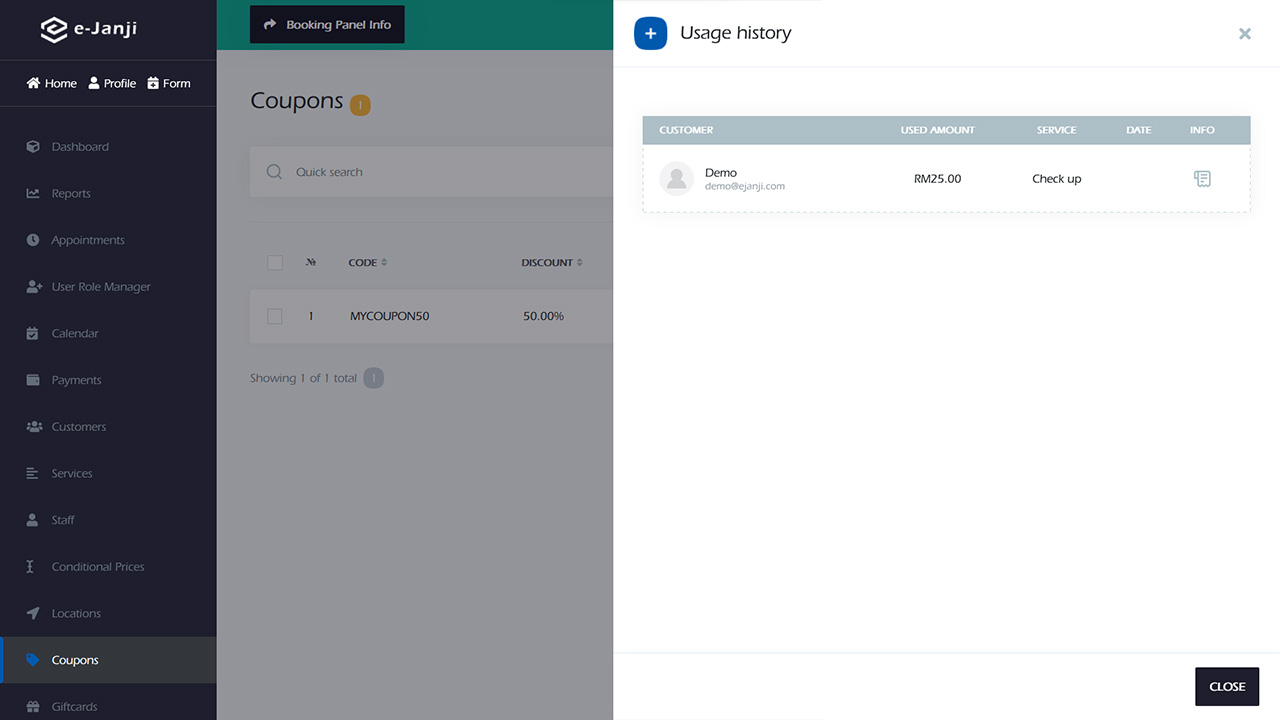 Coupon usage history