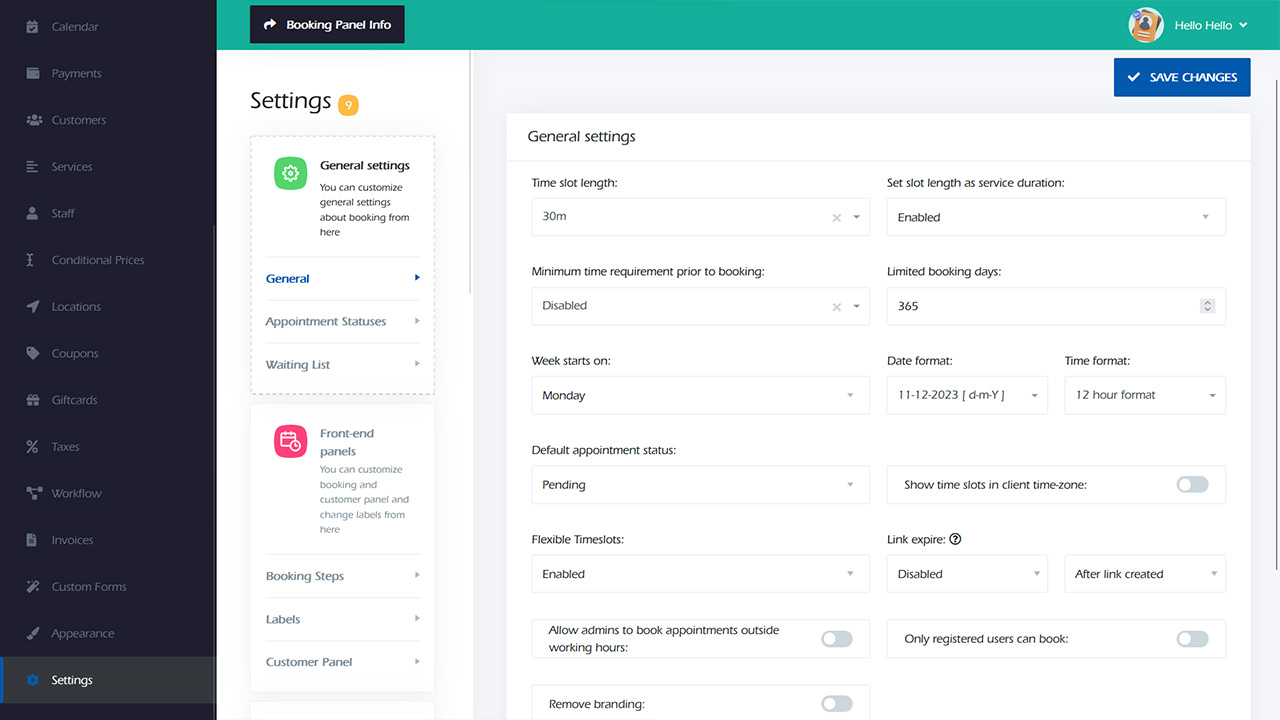 General settings
