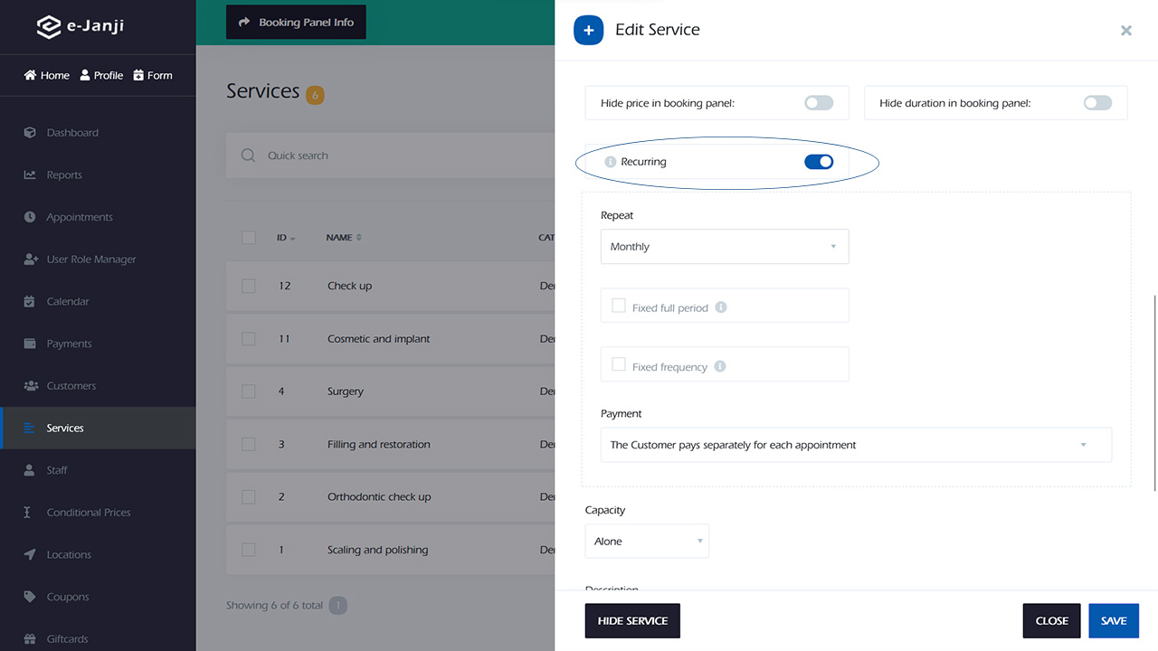 Recurring service