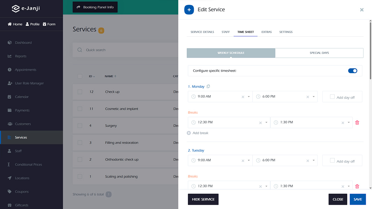 Service time sheet