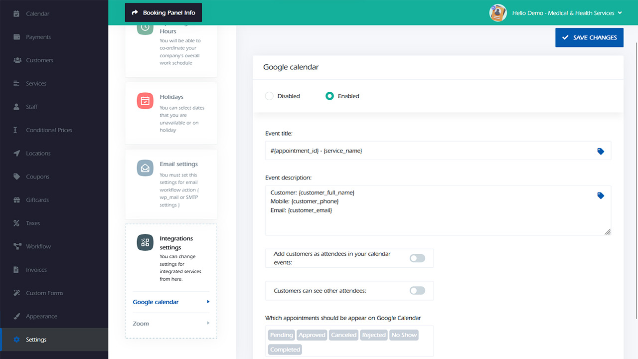 Setting Google calendar