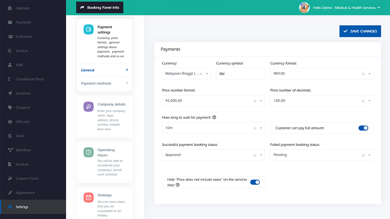 Payment settings